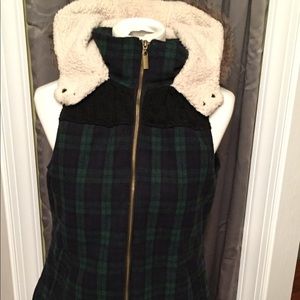 Sherpa lined winter vest with faux fur hood